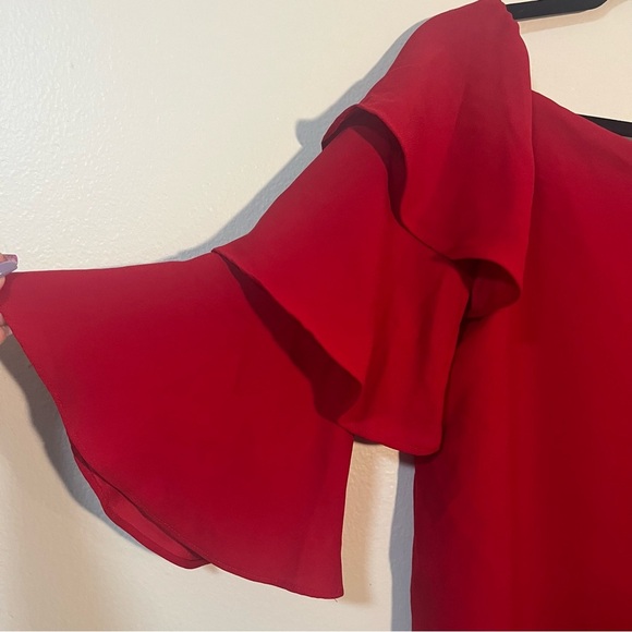 Nanette Lepore Red Mini Dress Tiered Ruffled Sleeves Size 6 Hoco Formal Holiday - Picture 3 of 6